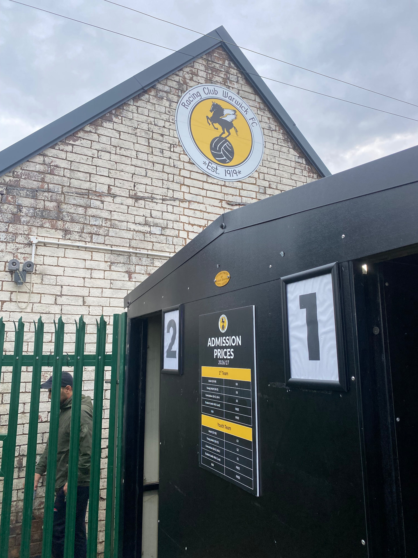 Racing Club Warwick turnstile entrance and admission prices board